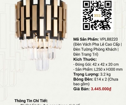 Đèn Vách Pha Lê Cao Cấp VPL88220 – Sang Trọng & Đẳng Cấp Cho Không Gian