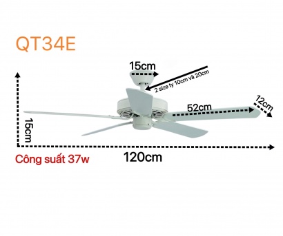 Quạt Trần Cao Cấp QT34E – Động Cơ DC 40W Tiết Kiệm Điện, Cánh Gỗ Sang Trọng