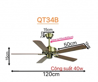 Quạt Trần Cao Cấp QT34B – Động Cơ DC 35W Siêu Tiết Kiệm Điện, Cánh Gỗ Tự Nhiên