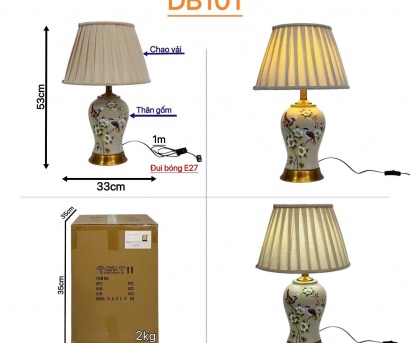 Đèn Bàn Gốm Sứ Sân Vườn Cao Cấp DB101 – Kiệt Tác Vẽ Hoa Văn Chim Chóc Tân Cổ Điển Sang Trọng Đuôi Bóng E27