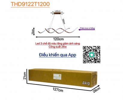 Đèn Thả Hiện Đại THD9122T1200 – Đèn LED Trang Trí Inox Hồng Champagne Sóng Lượn Đẳng Cấp Cho Bàn Ăn Và Quầy Bar