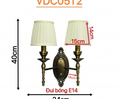Đèn Vách Đôi Trang Trí Cao Cấp VDC05T2 - Thân Đồng Tân Cổ Điển Sang Trọng